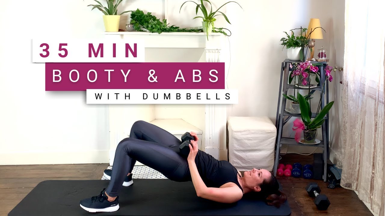 35 Min Glutes & Abs workout with Dumbbells YouTube