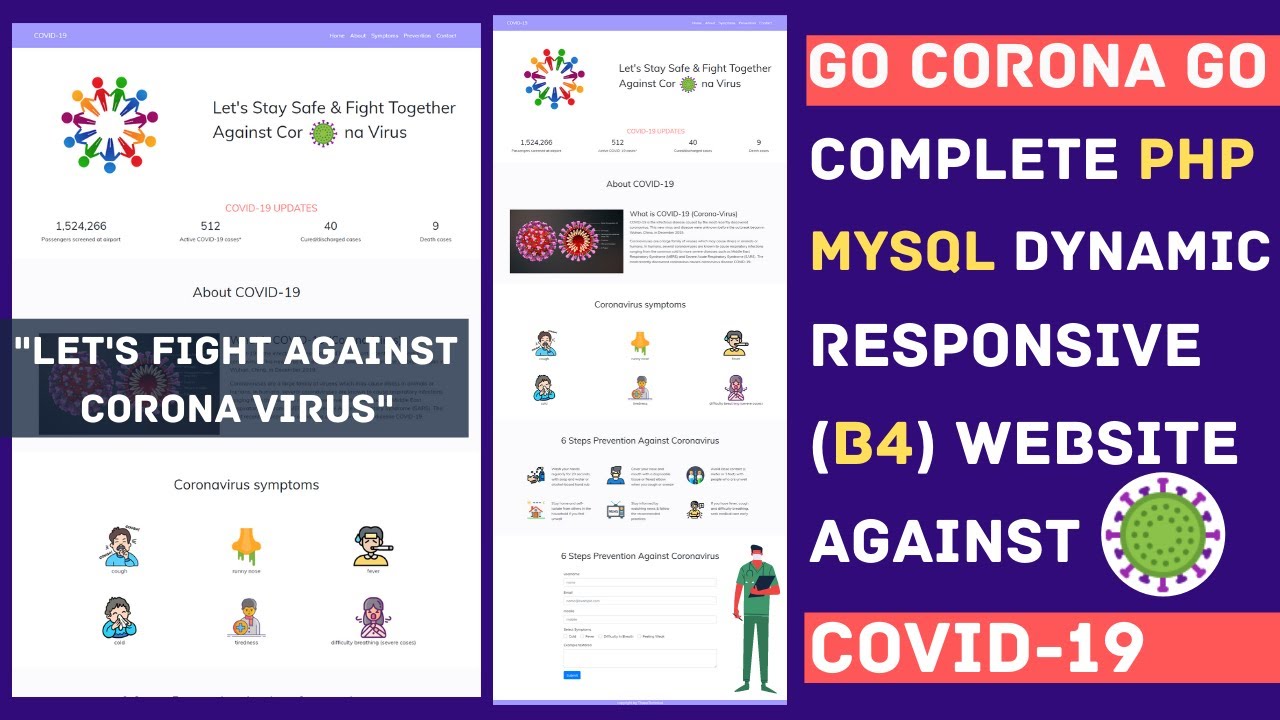 Dynamic Responsive Website against CORONA VIRUS using Bootstrap 4, PHP and MySQL