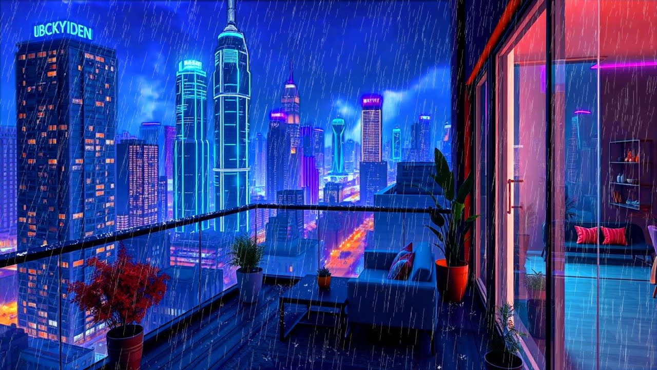 Fall Asleep on a Rainy City Balcony 🌧️ Night Rain & Soft Lofi for Deep Sleep