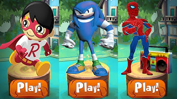Tag with Ryan vs Blue Knuckles Sonic Dash vs Spiderman Subway Surfers - Run Gameplay