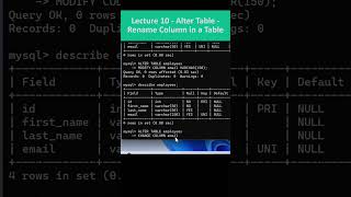 MySQL Course Shorts | Alter Table - How to Rename Column in Existing Database Table #mysql