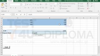 Use the SQRT function to calculate the square root of a number (Excel 2016)