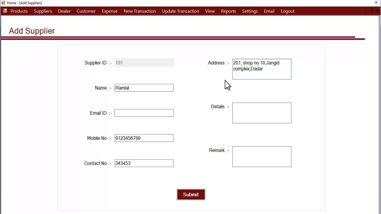 Adding Supplier Details in Optical Store Manager Software English
