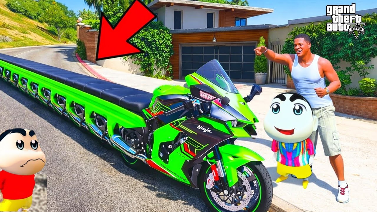 Franklin And Shinchan Make WORLD Longest Kawasaki zx10r Bike With The Help of SHINCHAN & CHOP GTA V!