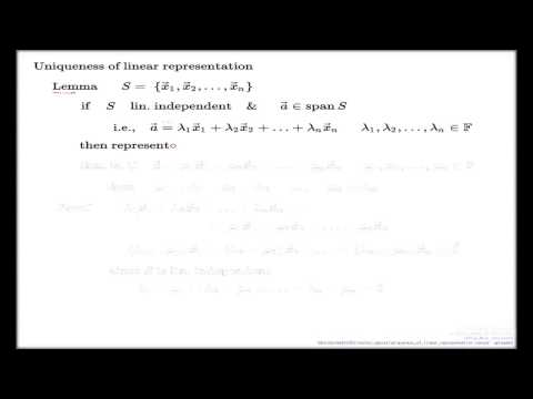 Uniqueness of representation in span, Lemma