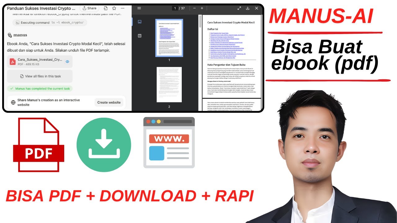 MANUS AI YANG BISA BUAT EBOOK LANGSUNG JADI PDF BANYAK HALAMAN | BUAT MODUL DAN BUKU DENGAN MANUS AI