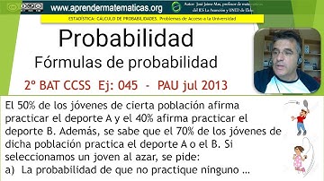 Probabilidad. Fórmulas de probabilidad. ccss2 045 PAU julio 2013 B3. José Jaime Mas