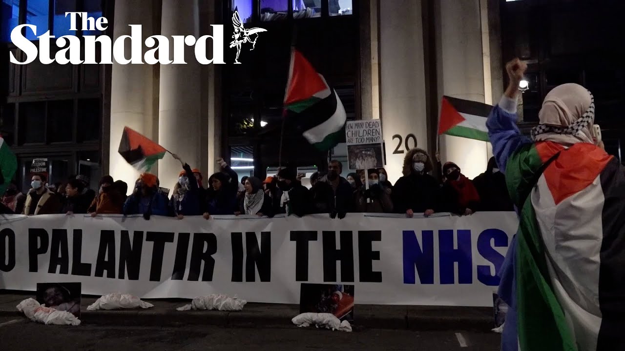 Protesters blockade office of tech giant with NHS contract over ties to Israel