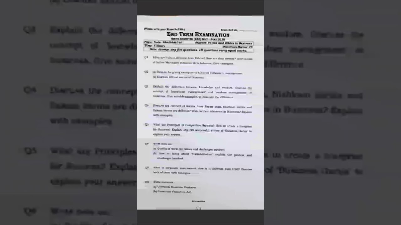 (6th semester) B.B.A/M.B.A/M.Com 2019 exam question answer