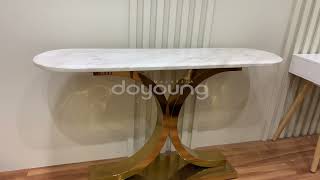 GAMEDES (150cm Gold) Console Table with Faux Marble Top