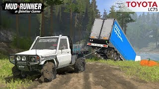 Spintires: MudRunner - 1990 TOYOTA LC75 Is Trying To Pull A Stuck Semi Truck Out Of The Lake