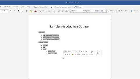 How to format an outline in MS Word 365