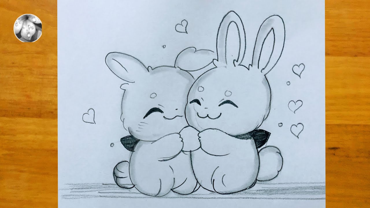 Two Rabbits Easy Drawing How to draw two cute rabbit fall in love/ easy drawing/ cartoon drawing ...