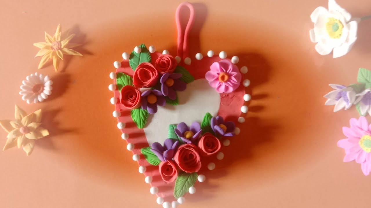 Create Stunning | Heart Crafts with Colorful Clay Flowers! 🌺💖 | DIY Magic!