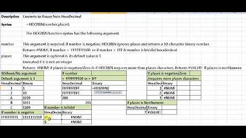 hex2bin function in excel