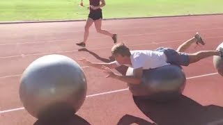 Guy sets record surfing on exercise balls