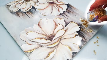 MUST SEE Texture! EASY Technique YOU Can Try - DIY Flower Art + Gold Leaf | AB Creative Tutorial