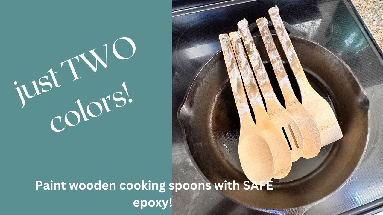 Paint wooden spoons with epoxy and alcohol ink and create art for the kitchen! 