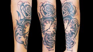 Clock with Rose tattoo design Fully Customized| 3rd Eye Tattoo Studio