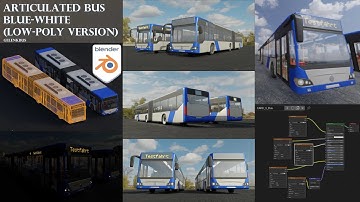 Articulated City Bus Blue-White Low-poly Version (Blender-3.2)