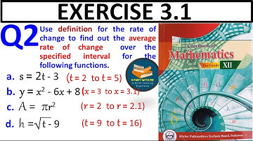 Exercise 3.1 Question 2 class 12 Maths New KPK Book | Ex 3.1 Q No 2 Average Rate of Change