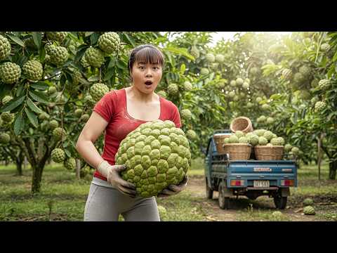Harvesting Too Many Custard Apples Using a 3-Wheeled Truck to Sell at the Countryside Market