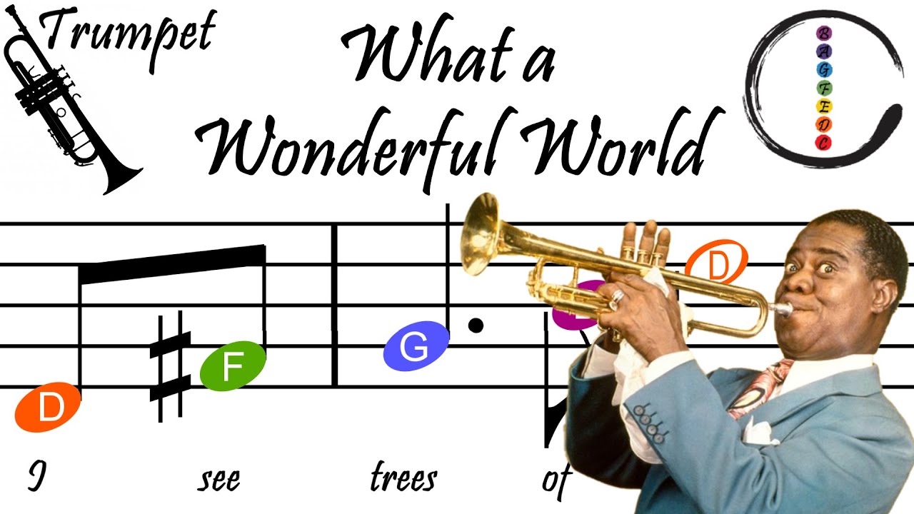 What a Wonderful World - Trumpet Beginner Sheet Music with Easy Notes & Letters