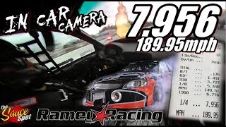 Ramey Racing: 7.956 at 189.95mph FWD Small Tire Turbo Honda in car View!