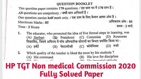 HP TGT Non medical Commission 2020 official Answer key// Fully Solved Paper//non medical commission