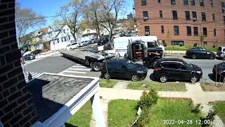 truck making tight turn on residential street   Trucker shorten wheel base!