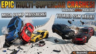 "$25,000,000 CRASH TEST! BMW M4, Defender & Hypercars vs Mega Ramp" Beamng.drive