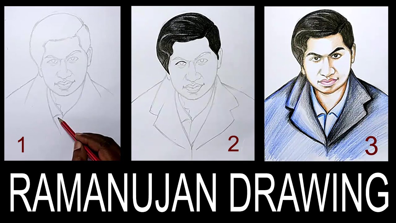 ramanujam drawing step by step easy method / srinivasa ramanujan painting /  ramanujan ka chitra - YouTube