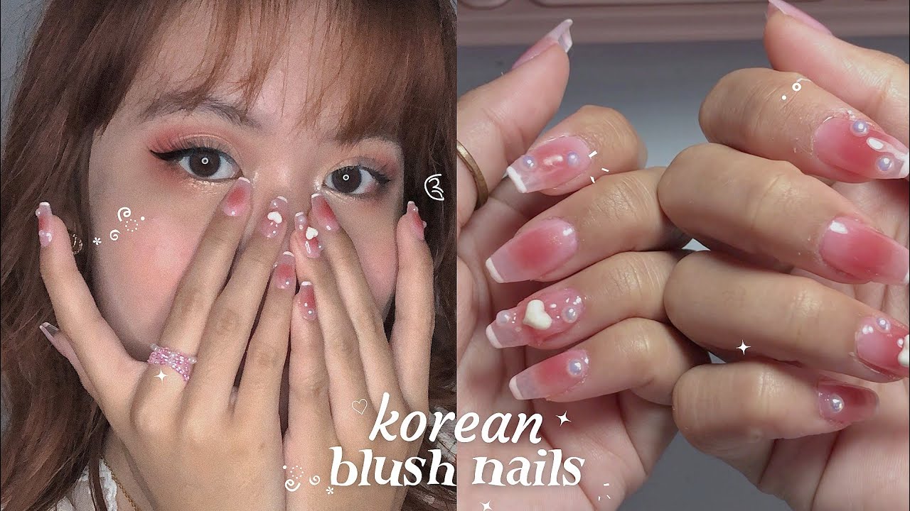 diy gel nail extensions♡ korean blush nails🍒 - YouTube