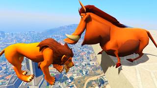 Water Ragdolls GTA 5 The Lion King, Wild Animals Jumps / Fails / Crash / Stunts / Ramp / Challenges