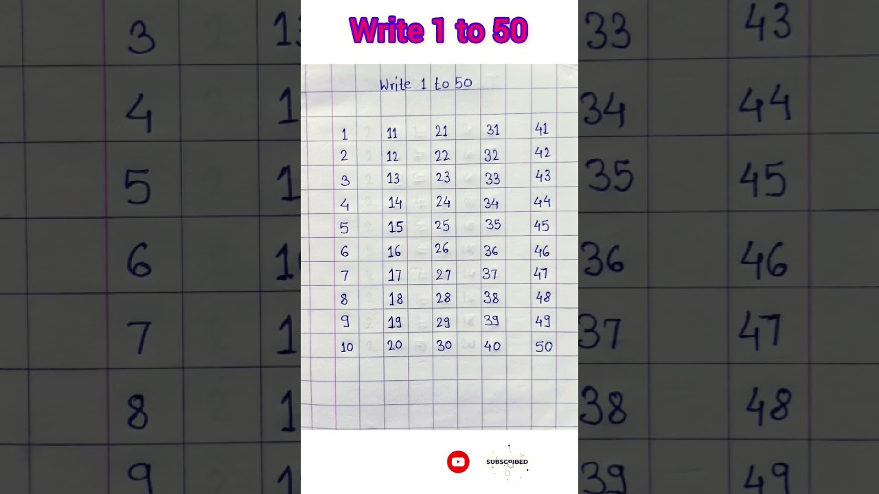 write numbers 1 to 50 || 1 to 50 || writing in square book 