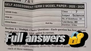 💯 💯 7th class self assessment term 2 general science real question paper with full answers key sheet