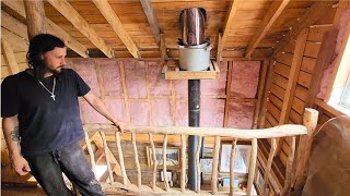I Live In An Offgrid 12x12 Cabin | FINALLY Building A Rustic Maple Railing For Loft