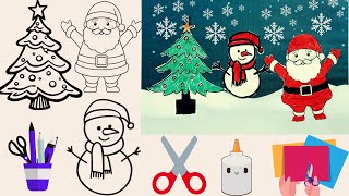 Christmas Drawing Coloring Cut Paste Art Activity for kids