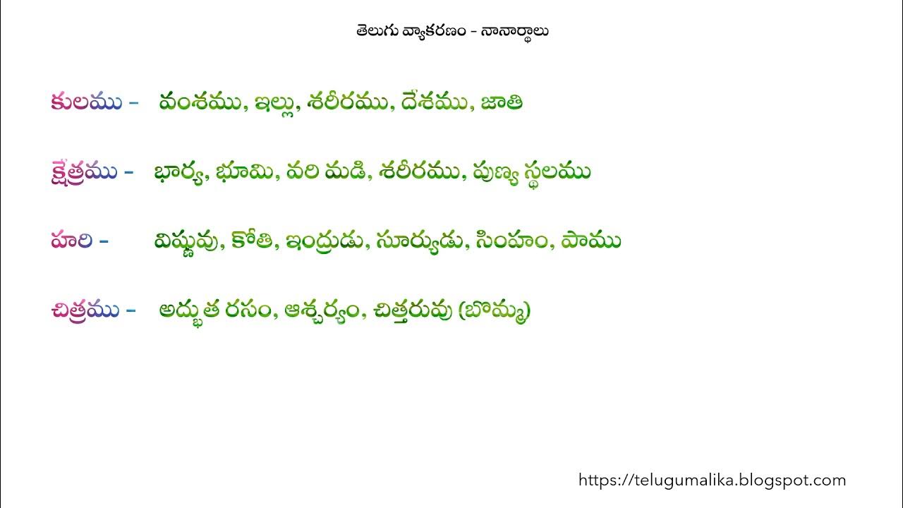 తెలుగు వ్యాకరణం నానార్ధాలు /Nanarthalu/Telugu Grammar/ Telugu