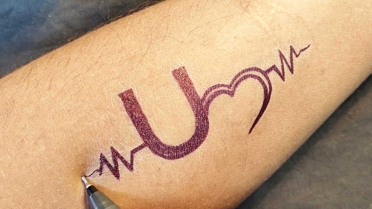 How to make U letter tattoo on hand design at home by pen | Tattoo style