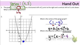 Algebra 2 Thursday 9-22 Graphing Quadratic Functions Using a, h, & k