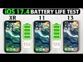 Ios 174 battery life drain test  iphone xr vs iphone 11 vs iphone 13 battery life test in 2024