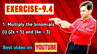 Multiply the binomials.(i) (2x + 5) and (4x – 3) | class 8 maths chapter9 exercise-9.4 Ques 1 (i)