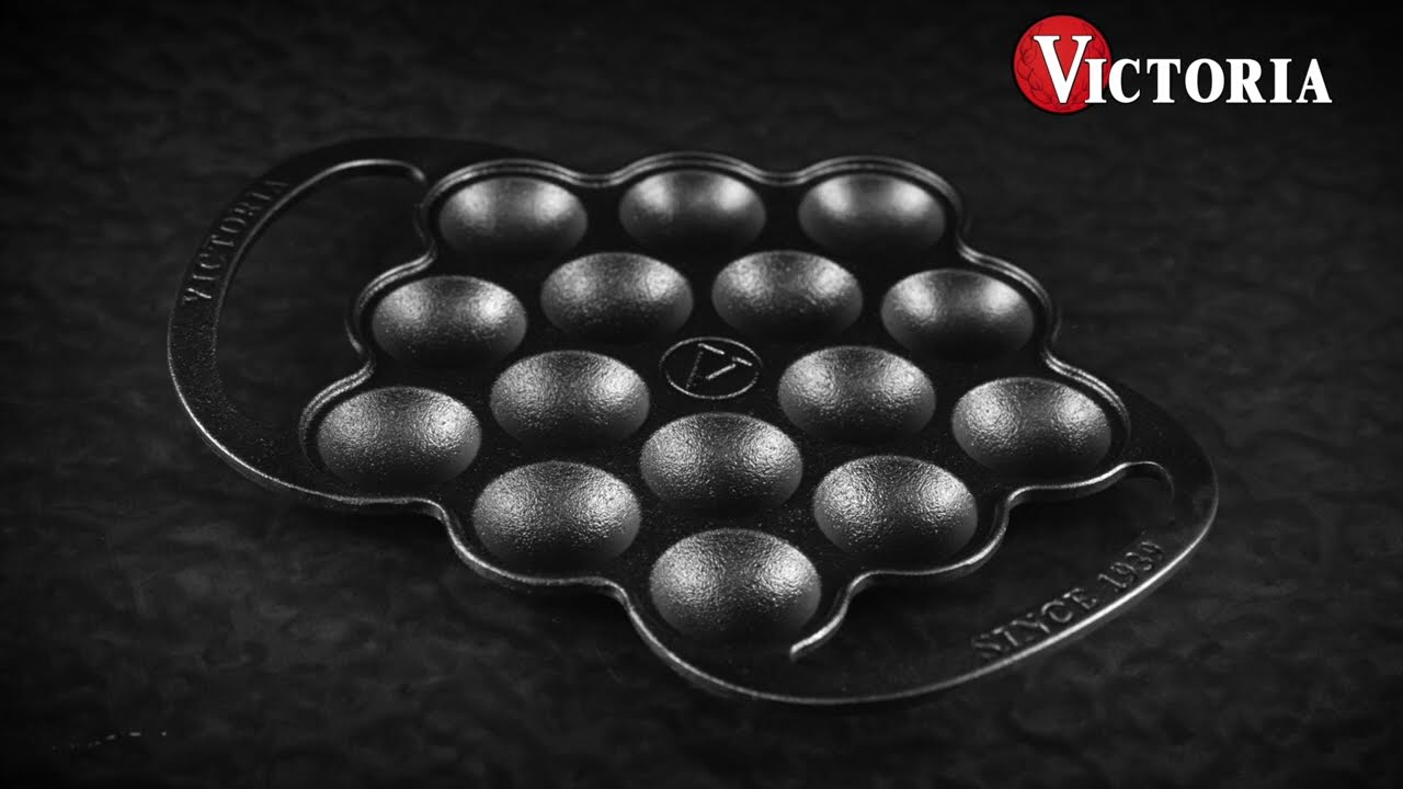 Victoria Cast Iron Poffertjes Dutch Pancake Pan with Loop Handles,  Preseasoned with Flaxseed Oil, Made in Colombia