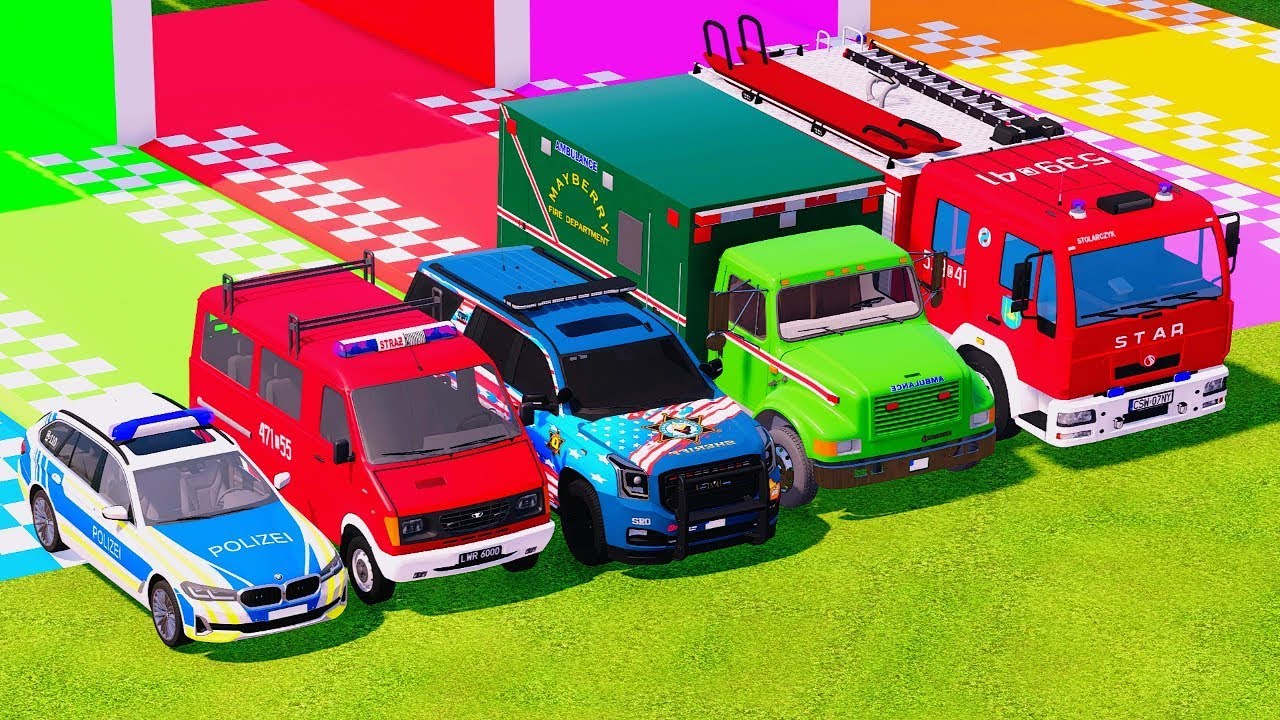Garage Full Color - ALL COLORED VOLVO POLICE TRUCK, ELKON MIXER TRUCK TRANSPORTING WITH SCANIA TRUCK