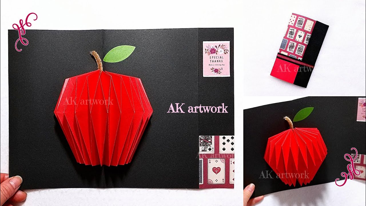 折り紙 りんごの立体カード 作り方 How To Make Origami Apple Pop Up Card Youtube