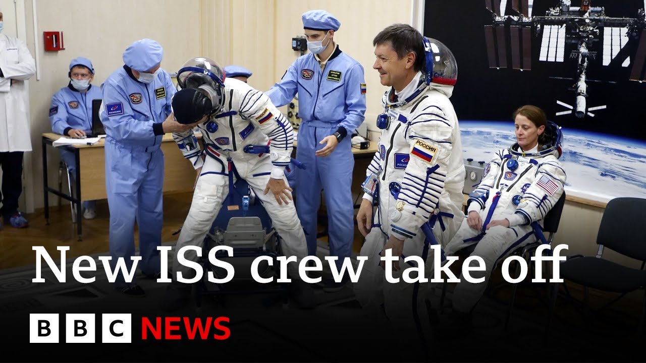 Soyuz rocket launches to take astronauts to International Space Station – BBC News