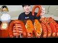 ASMR MUKBANG Fire Noodles Spam Kimchi Giant Kielbasa Sausage Recipe Eating