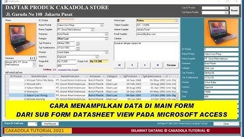 Menampilkan Current Record Data MS Access Main Form dari Sub Form dengan Mode Datasheet View