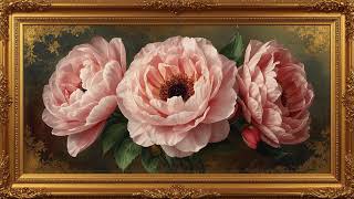 4K Floral Art Screensaver For Your Tv Elegant Pink Roses Gold Framed Wallpaper Background Samsung Tv screenshot 4